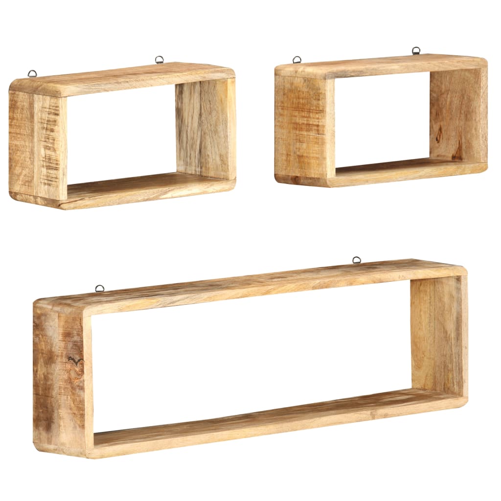 Ensemble d'étagère cube 3 pcs bois solide de manguier