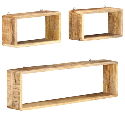 Ensemble d'étagère cube 3 pcs bois solide de manguier