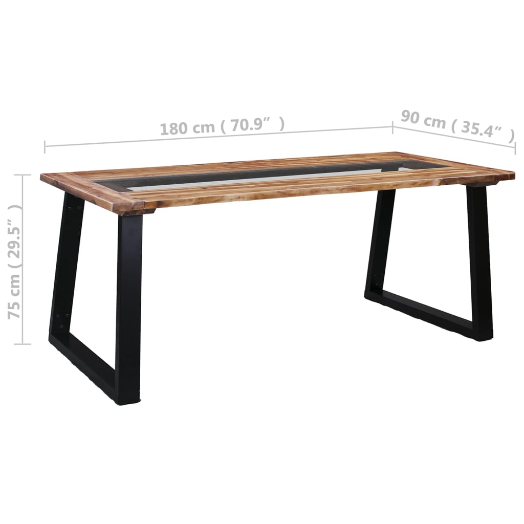 Table à manger 180x90x75 cm Bois d'acacia massif et verre