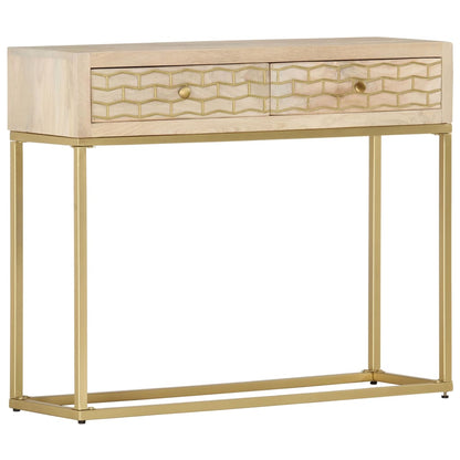 Table console doré 90x30x75 cm bois solide de manguier