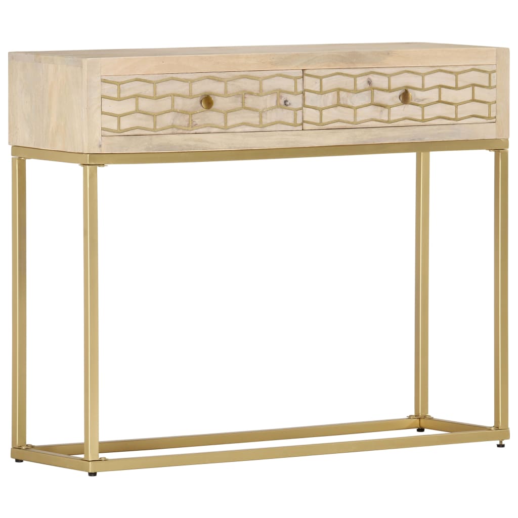 Table console doré 90x30x75 cm bois solide de manguier