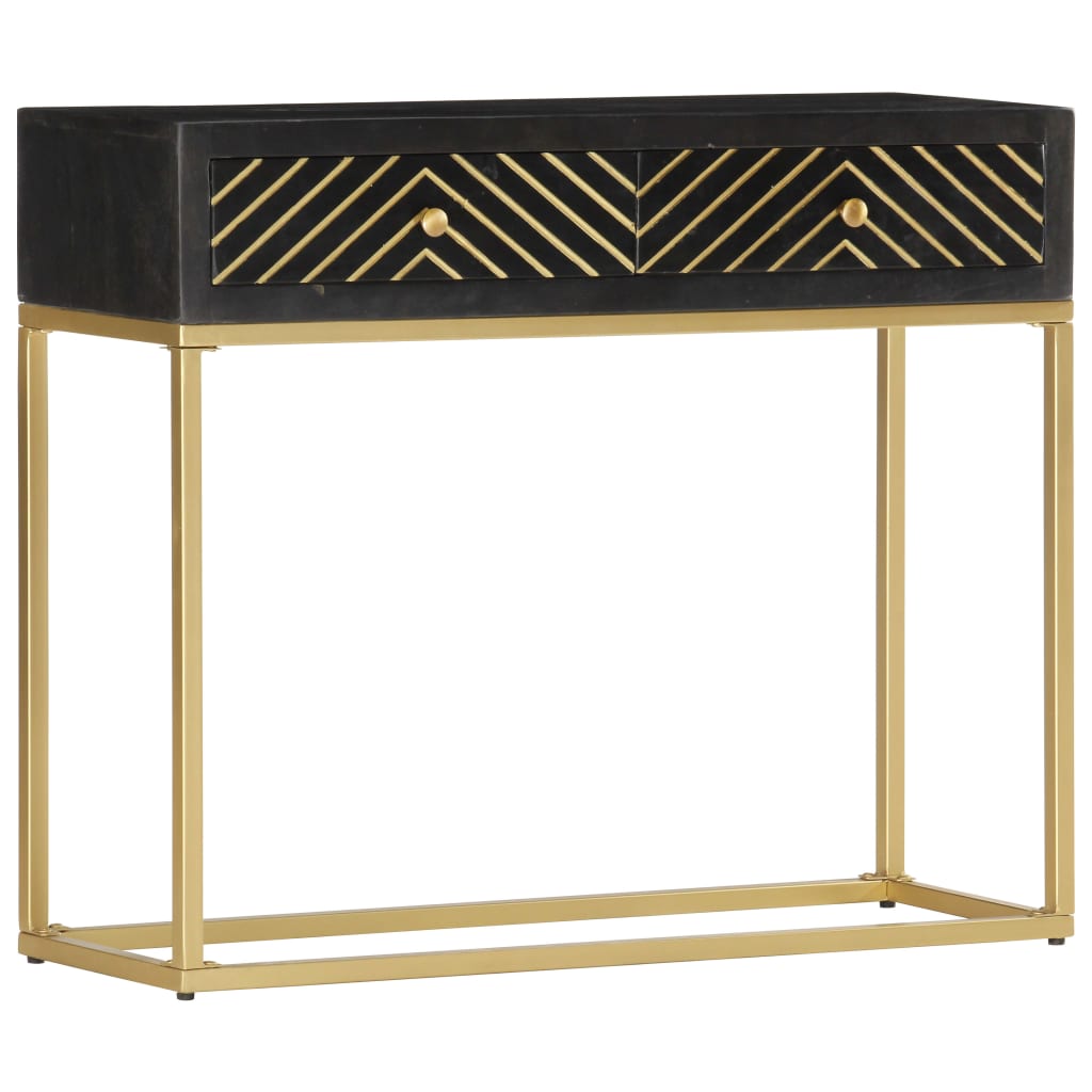 Table console Noir et doré 90x30x75 cm Bois de manguier massif