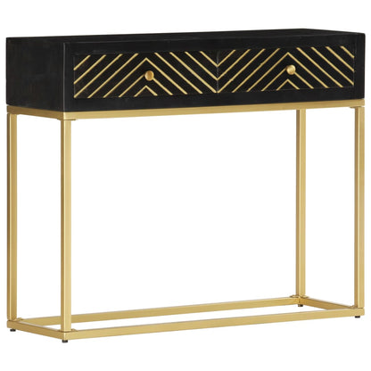 Table console Noir et doré 90x30x75 cm Bois de manguier massif