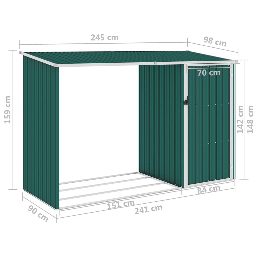 Abri à bois de jardin Vert 245x98x159 cm Acier galvanisé