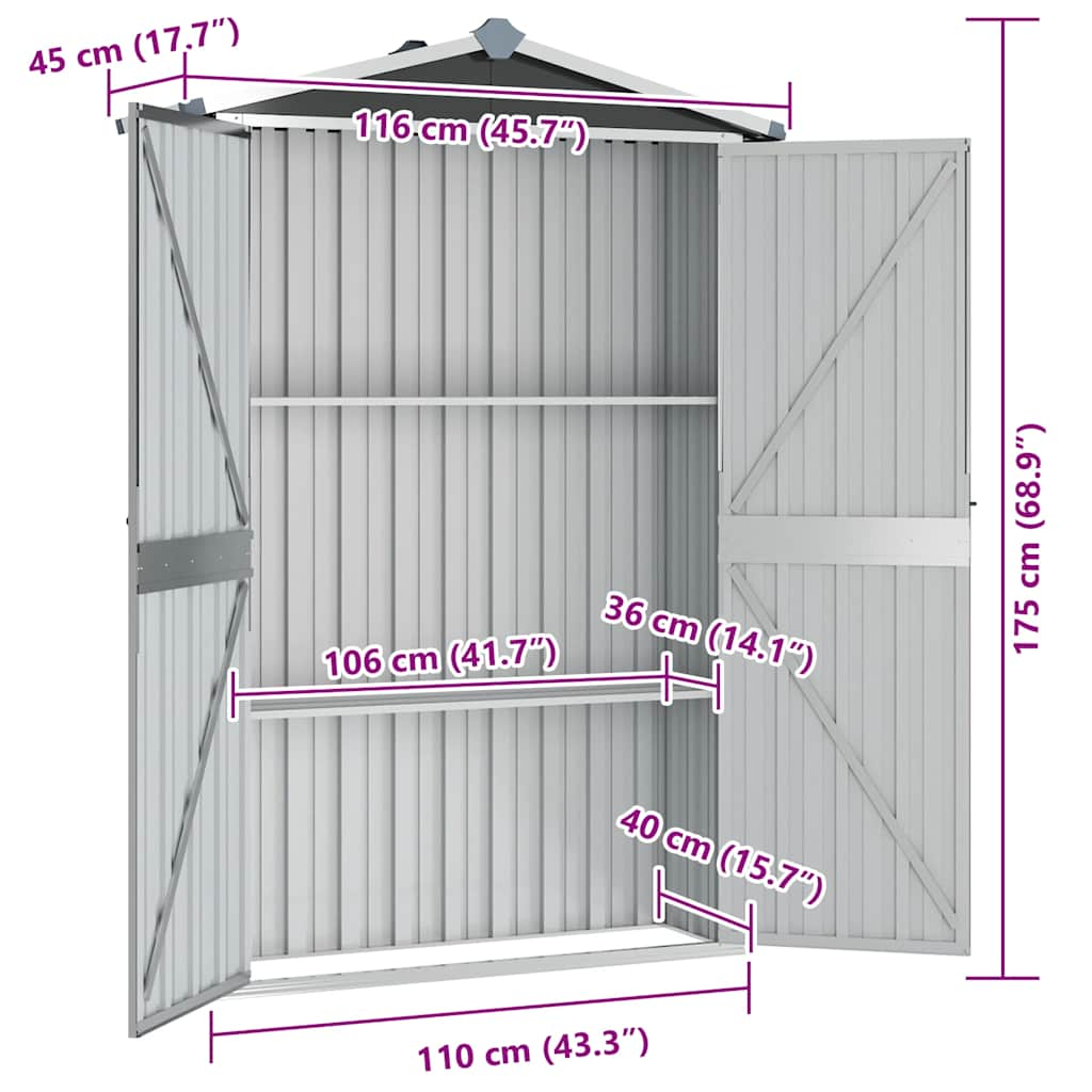 Abri de jardin Anthracite 116x45x175 cm Acier galvanisé