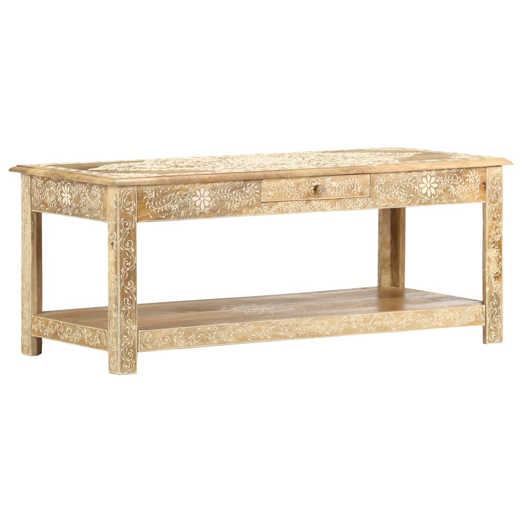 Table basse peinte à main 110x50x45 cm Bois de manguier massif