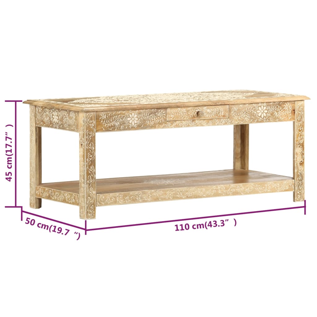 Table basse peinte à main 110x50x45 cm Bois de manguier massif