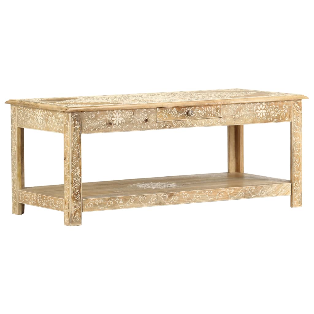 Table basse peinte à main 110x50x45 cm Bois de manguier massif