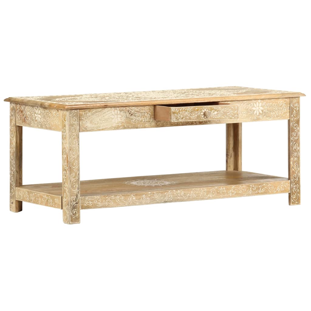 Table basse peinte à main 110x50x45 cm Bois de manguier massif