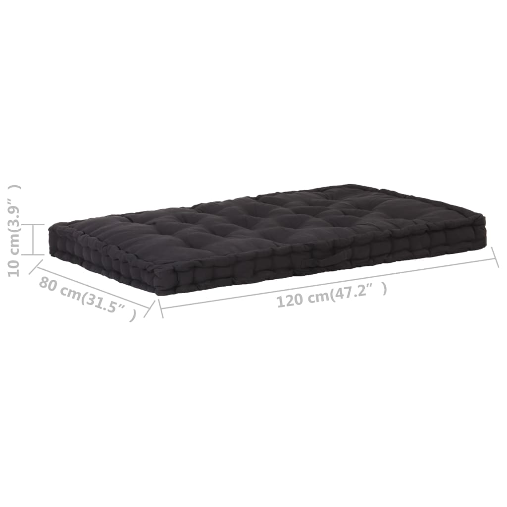 Coussin de plancher de palette Coton 120x80x10 cm Noir