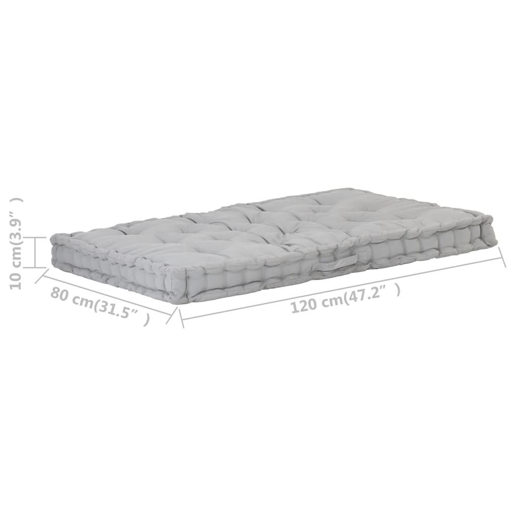 Coussin de plancher de palette Coton 120x80x10 cm Gris