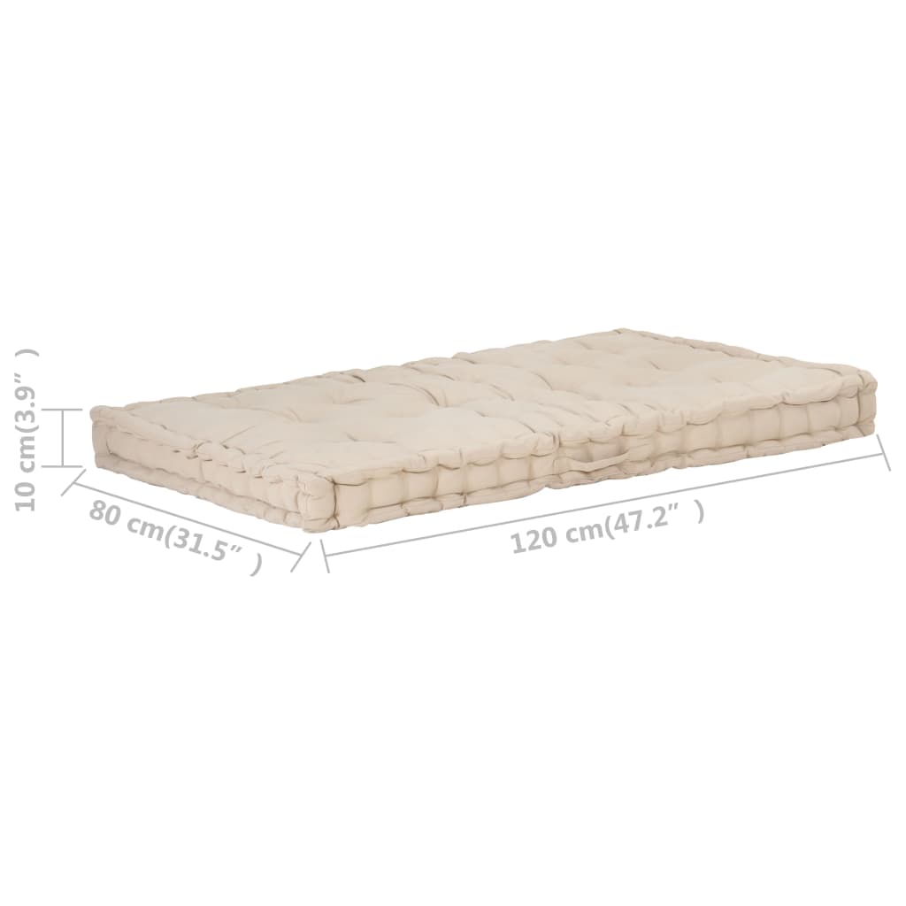 Coussin de plancher de palette Coton 120x80x10 cm Beige