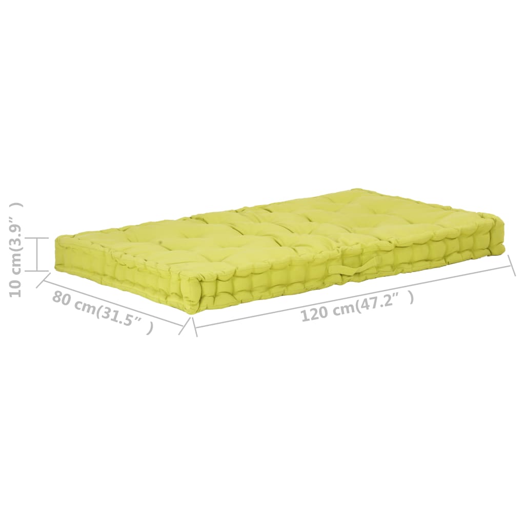 Coussin de plancher de palette Coton 120x80x10 cm Vert