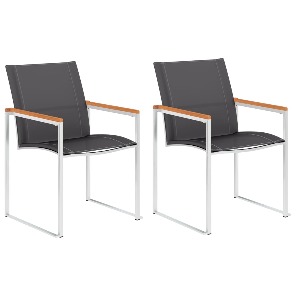 Chaises de jardin lot de 2 Textilène et acier inoxydable Gris