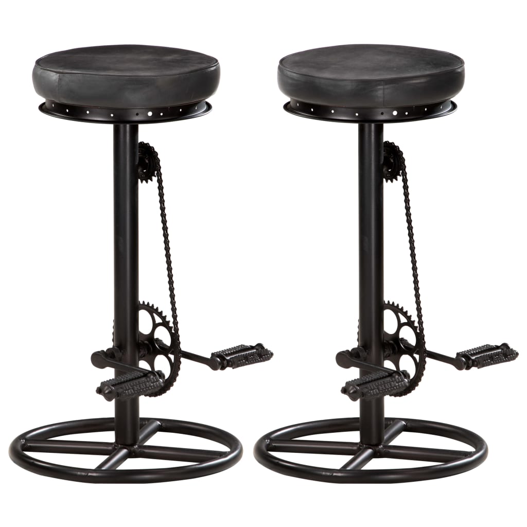 Tabourets de bar lot de 2 noir cuir véritable de chèvre