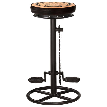 Tabourets de bar avec motif lot de 2 noir/marron cuir véritable