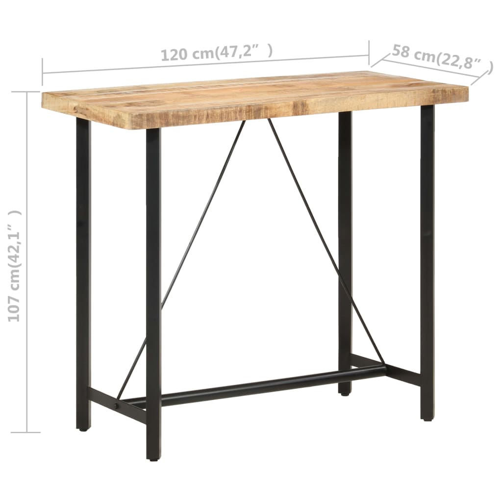 Table de bar 120x58x107 cm Bois de manguier brut