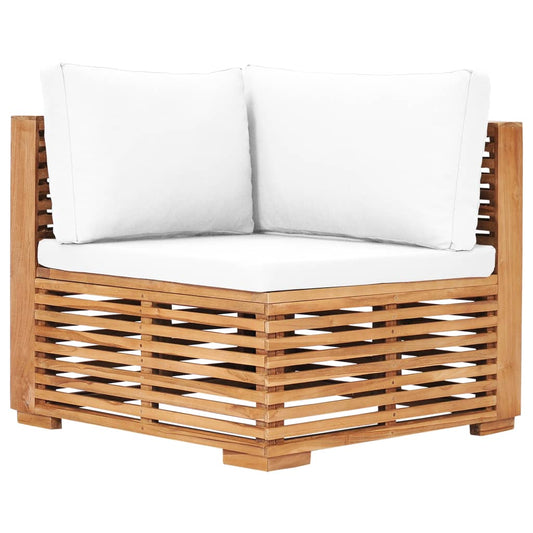 Canapé d'angle de jardin avec coussin crème Bois de teck solide