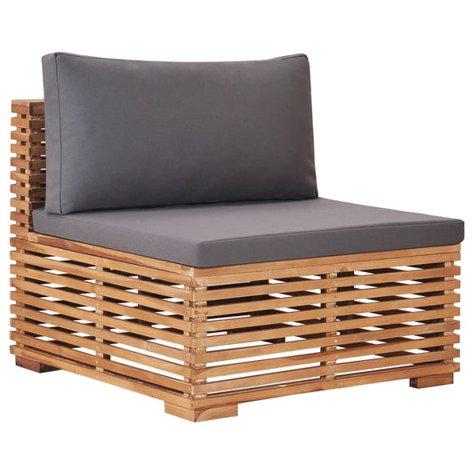 Canapé central de jardin avec coussin gris Bois de teck solide