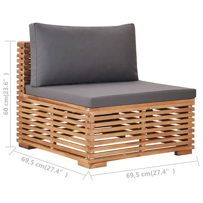 Canapé central de jardin avec coussin gris Bois de teck solide