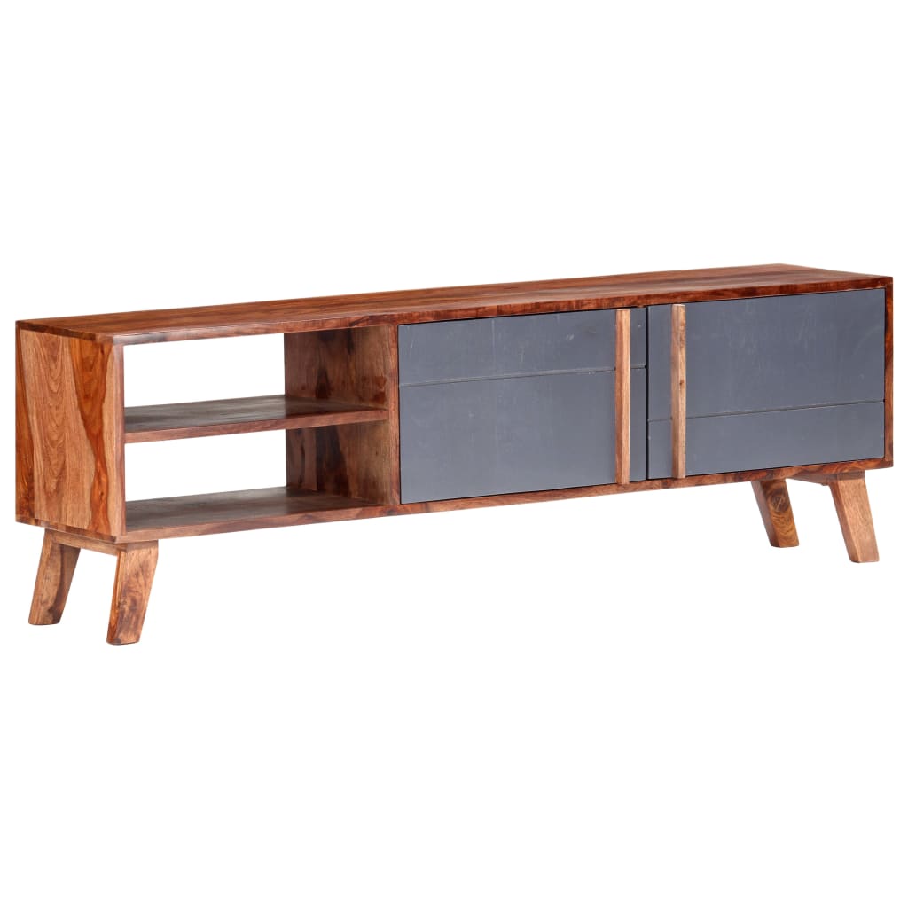 Meuble TV gris 140x30x45 cm bois solide