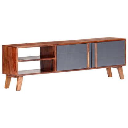 Meuble TV gris 140x30x45 cm bois solide