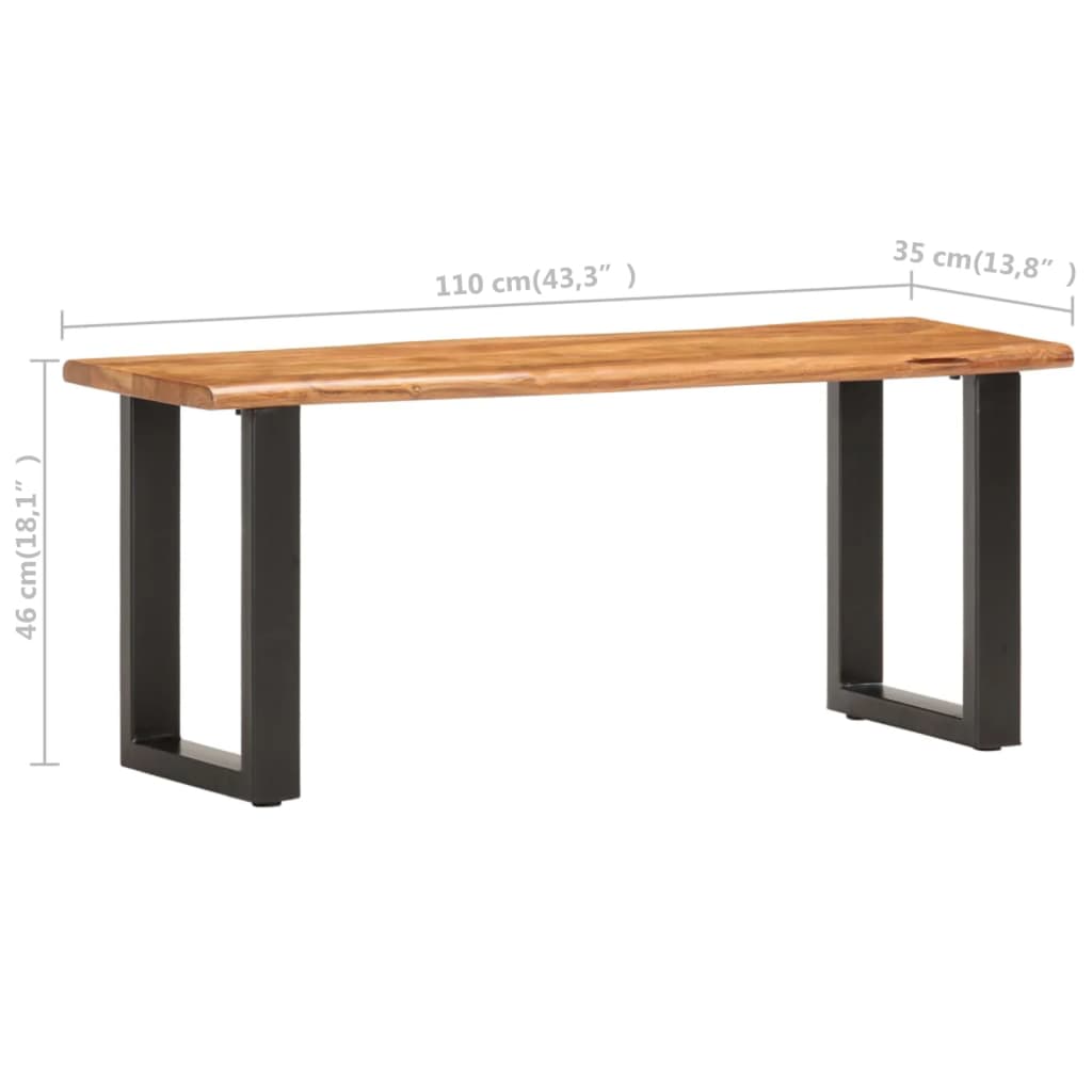 Banc au bord naturel du bois 110 cm Bois d'acacia solide acier