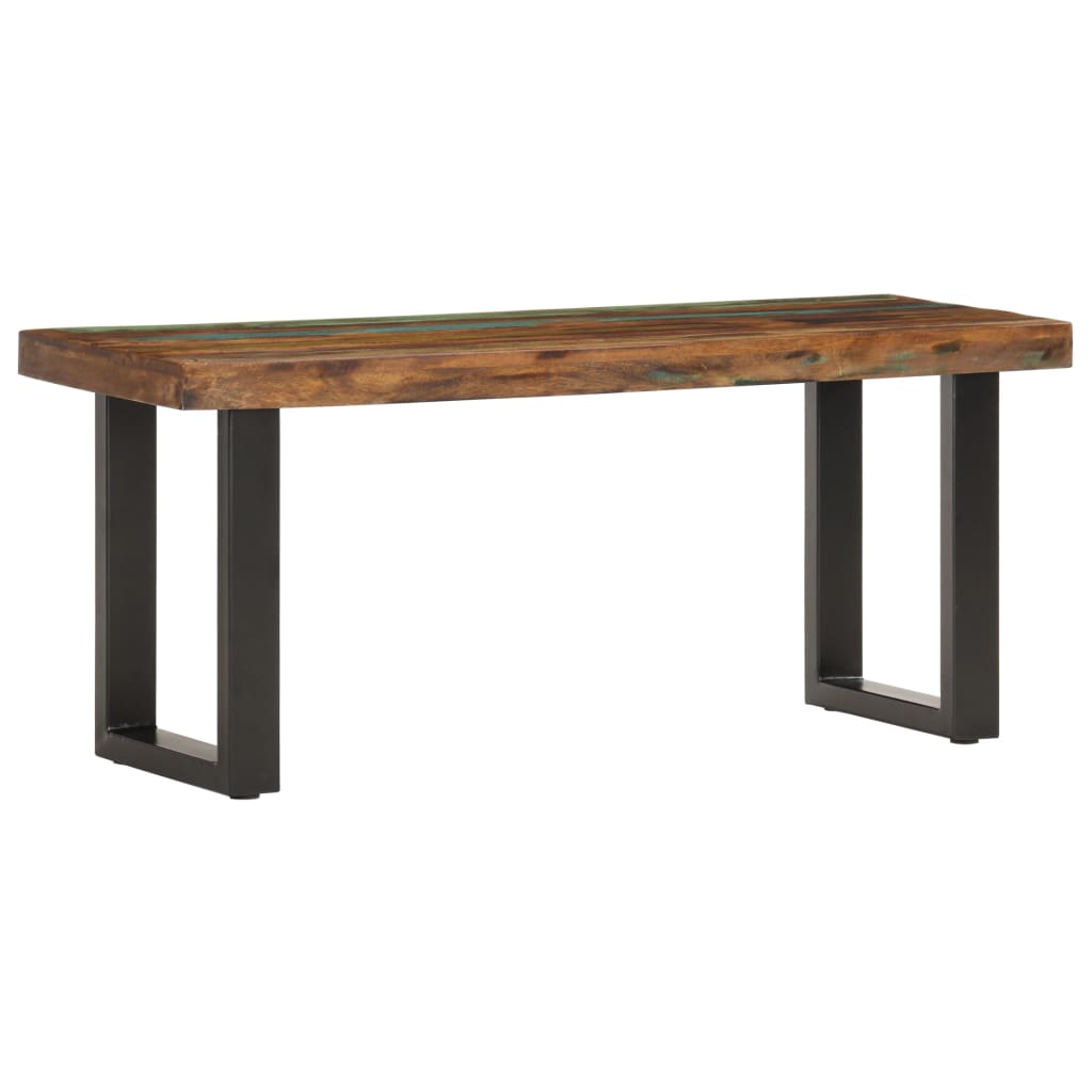 Banc 110 cm Bois de récupération solide et acier