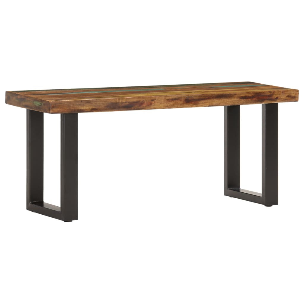 Banc 110 cm Bois de récupération solide et acier