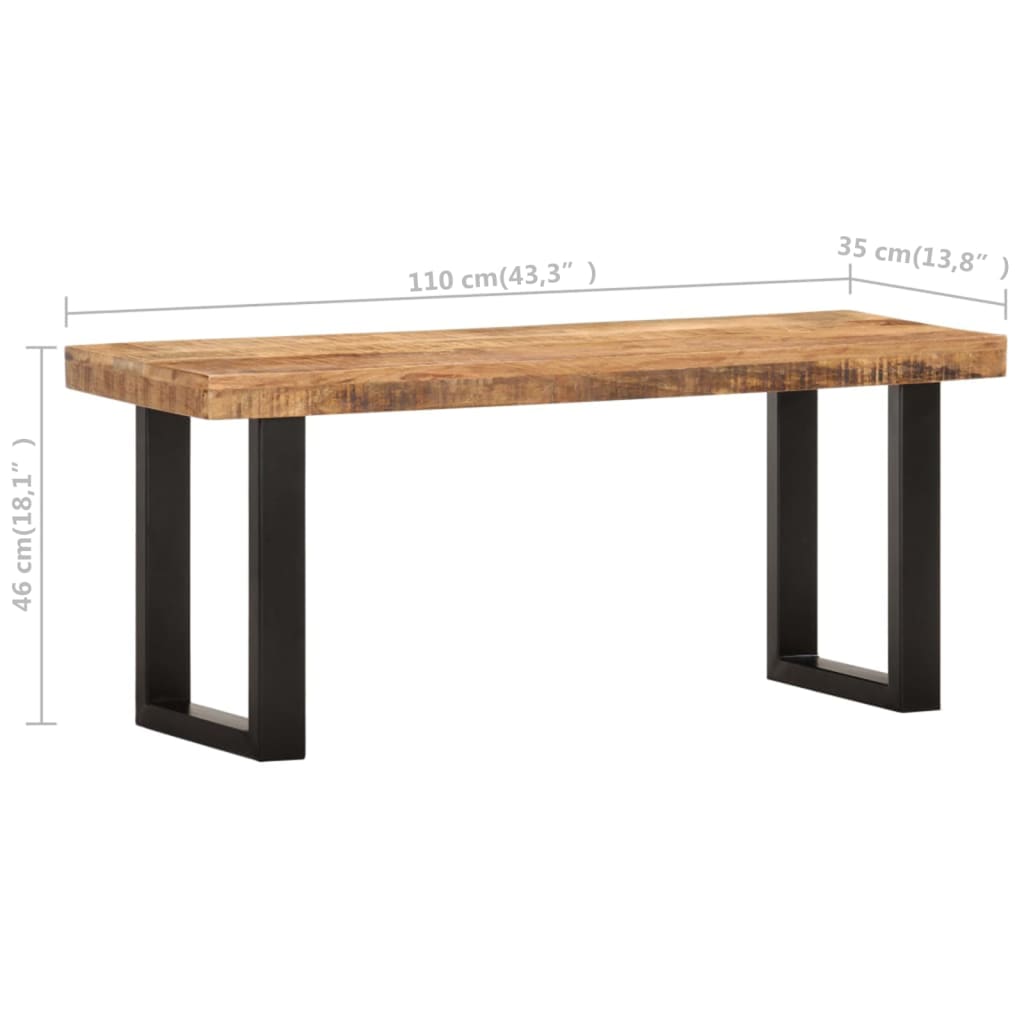 Banc 110 cm Bois de manguier brut massif et acier