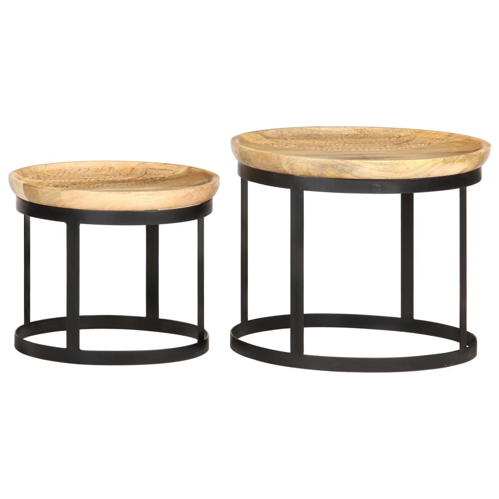 Tables d'appoint rondes 2 pcs Bois de manguier solide et acier