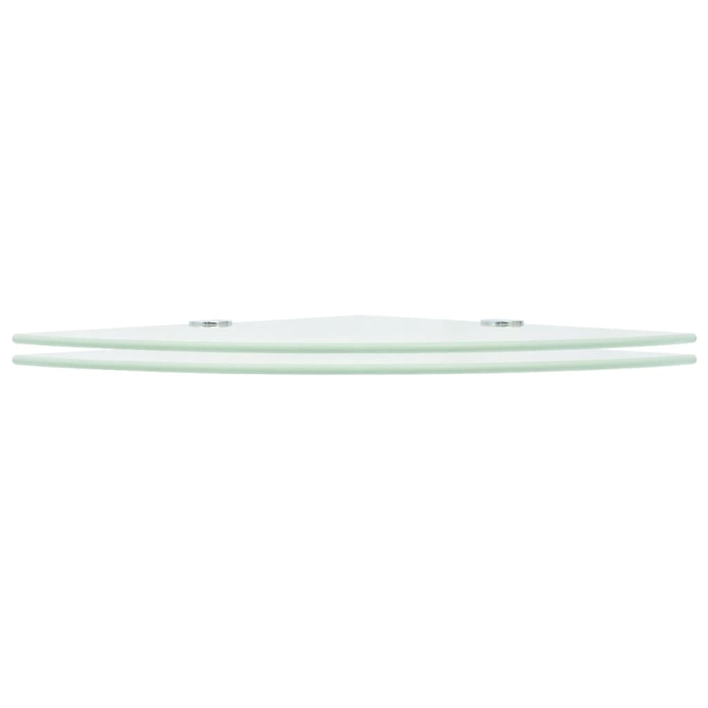 Étagères d'angle 2 pcs et supports chromés Verre Blanc 25x25 cm