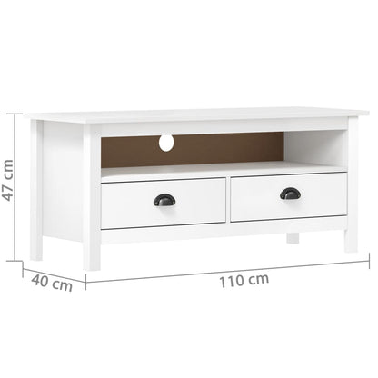 Meuble TV Hill Range Blanc 110x40x47 cm Bois de pin solide