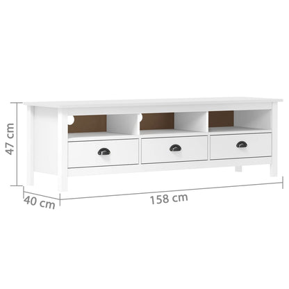 Meuble TV Hill Range Blanc 158x40x47 cm Bois de pin solide