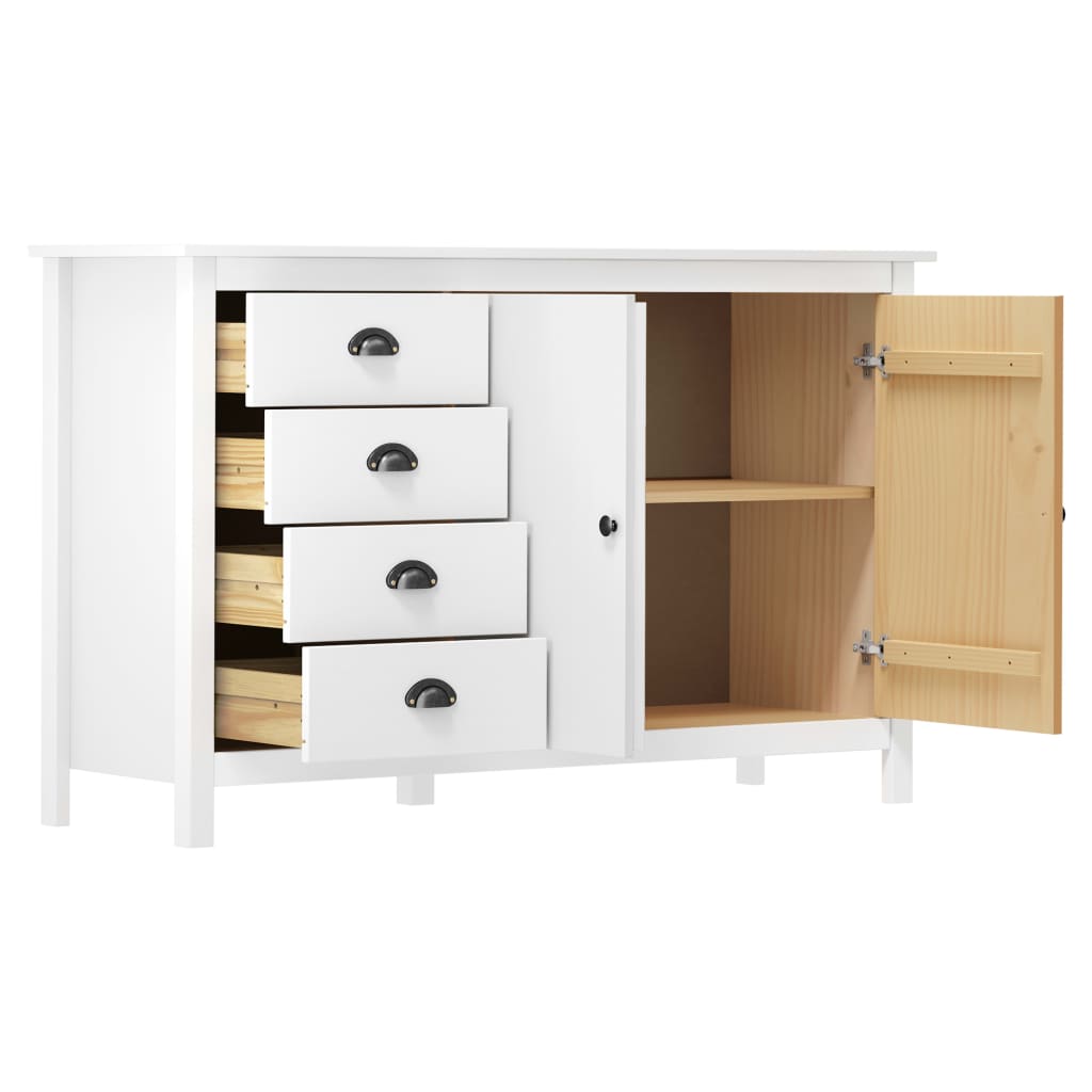 Buffet Hill Blanc 130x40x80 cm Bois de pin solide