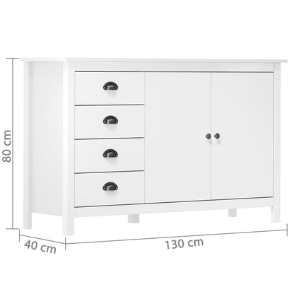 Buffet Hill Blanc 130x40x80 cm Bois de pin solide