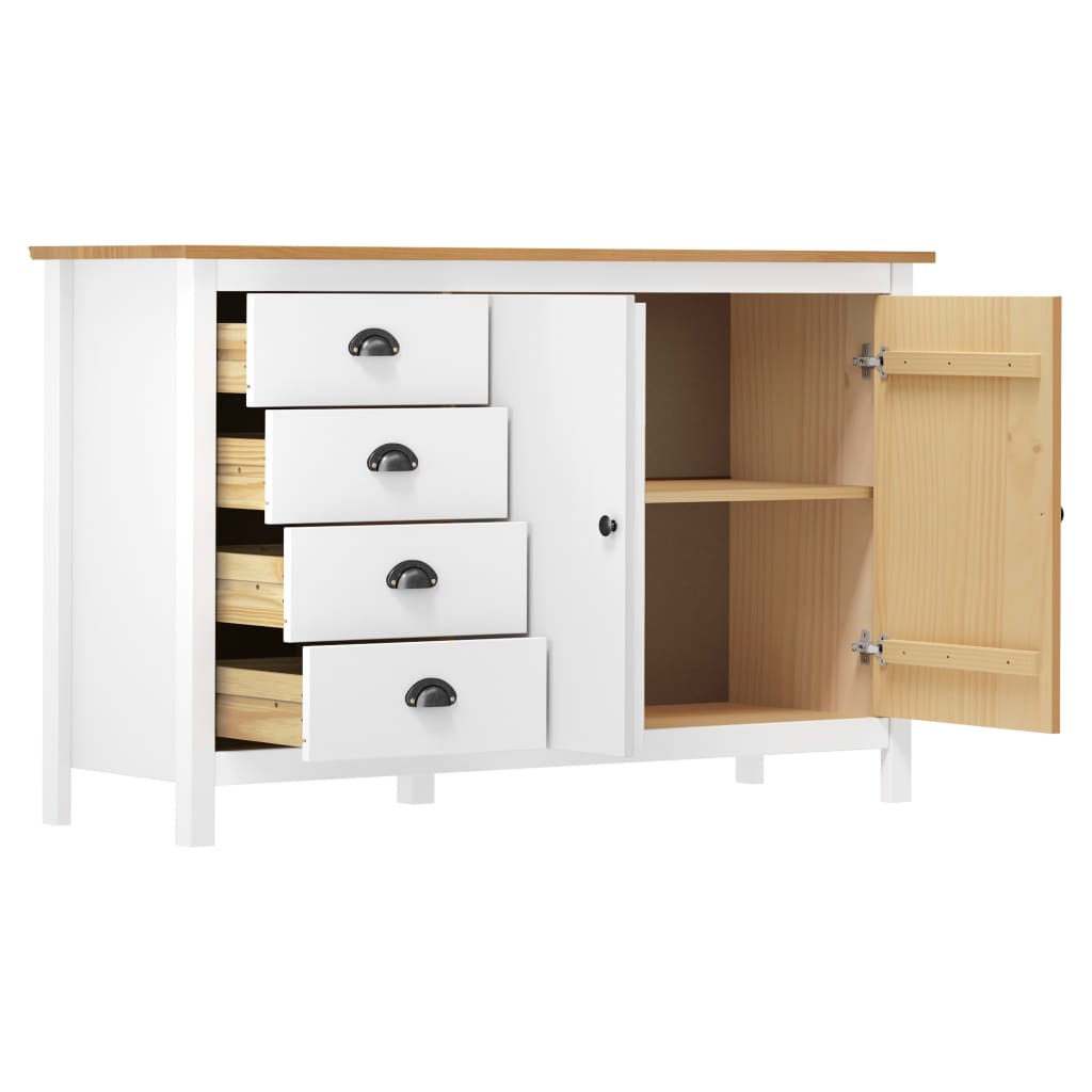 Buffet Hill Blanc 130x40x80 cm Bois de pin solide