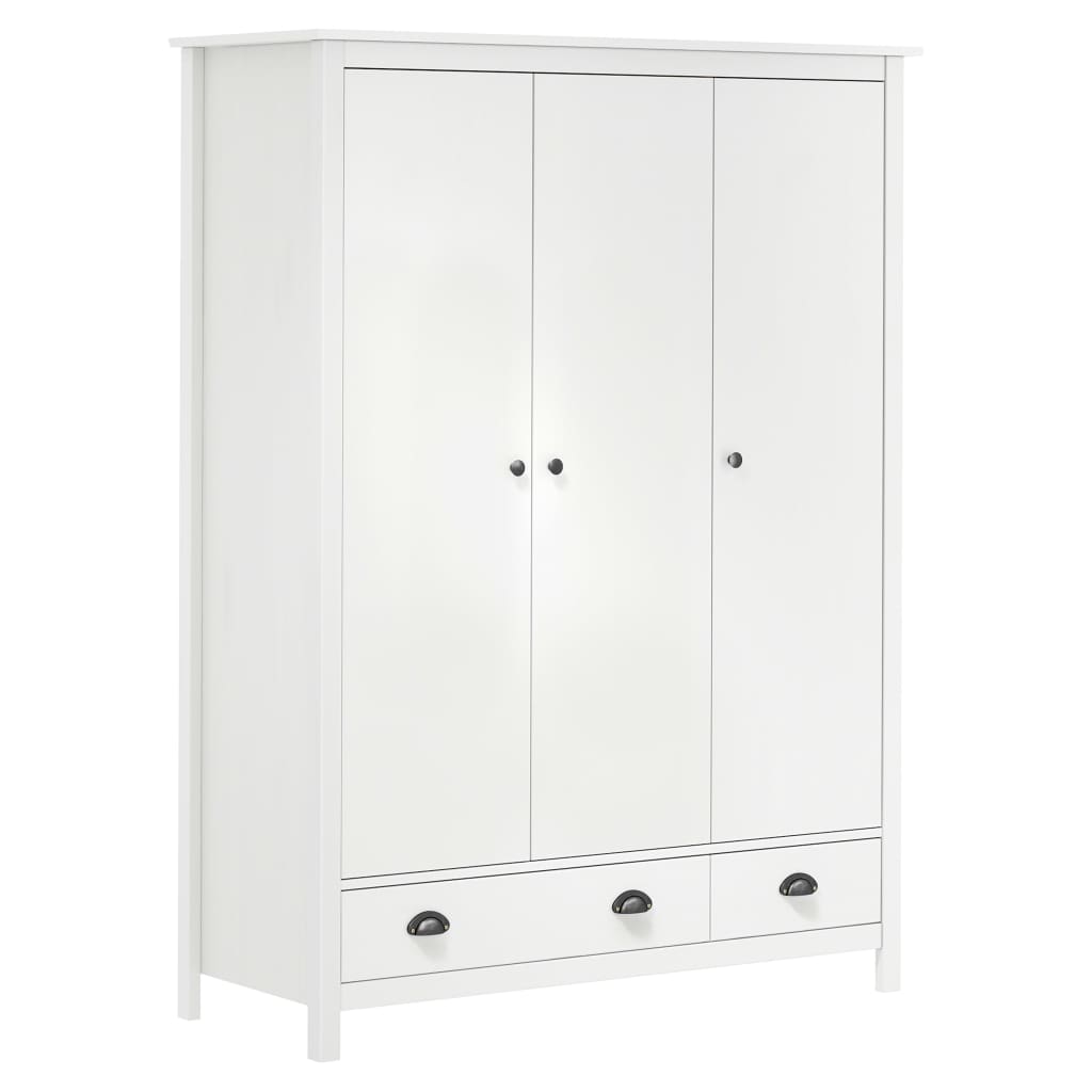 Garde-robe à 3 portes Hill Blanc 127x50x170 cm Bois pin solide