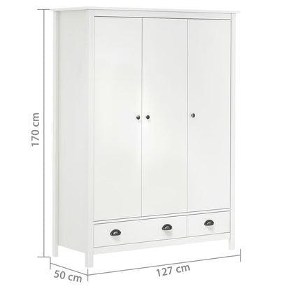 Garde-robe à 3 portes Hill Blanc 127x50x170 cm Bois pin solide