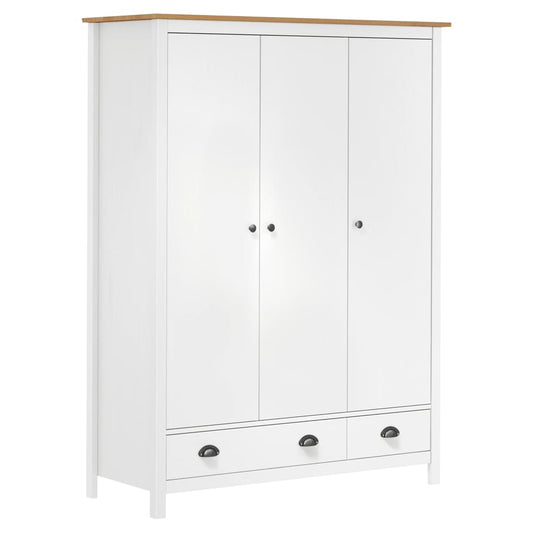 Garde-robe à 3 portes Hill Blanc 127x50x170 cm Bois pin solide