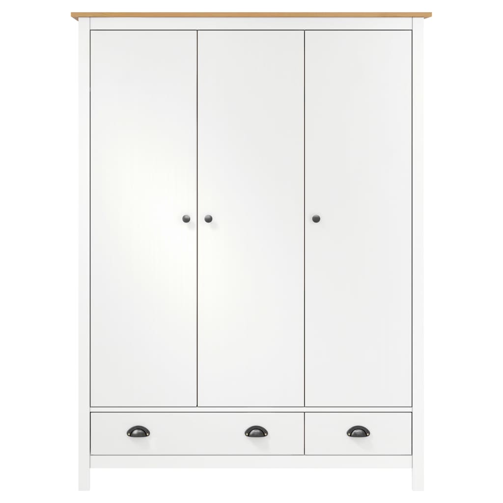 Garde-robe à 3 portes Hill Blanc 127x50x170 cm Bois pin solide