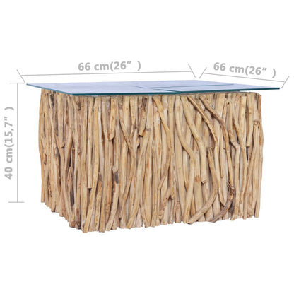 Table basse avec dessus en verre 66x66x40cm Bois de teck massif