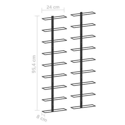 Casiers à bouteilles muraux pour 18 bouteilles 2 pcs Noir Fer