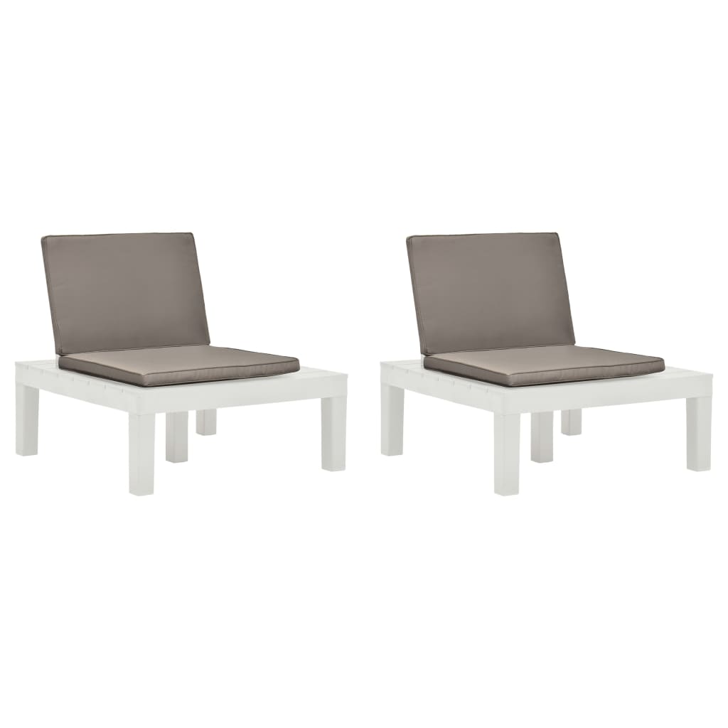 Chaises de salon de jardin et coussins lot de 2 Plastique Blanc