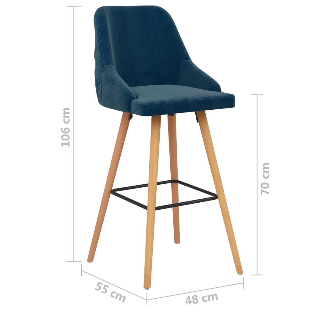 Tabourets de bar lot de 2 bleu velours