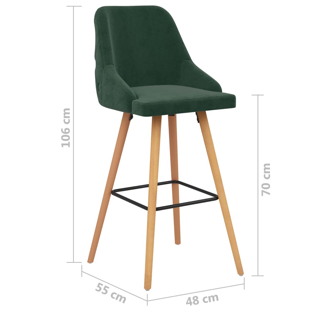 Tabourets de bar lot de 2 vert foncé velours