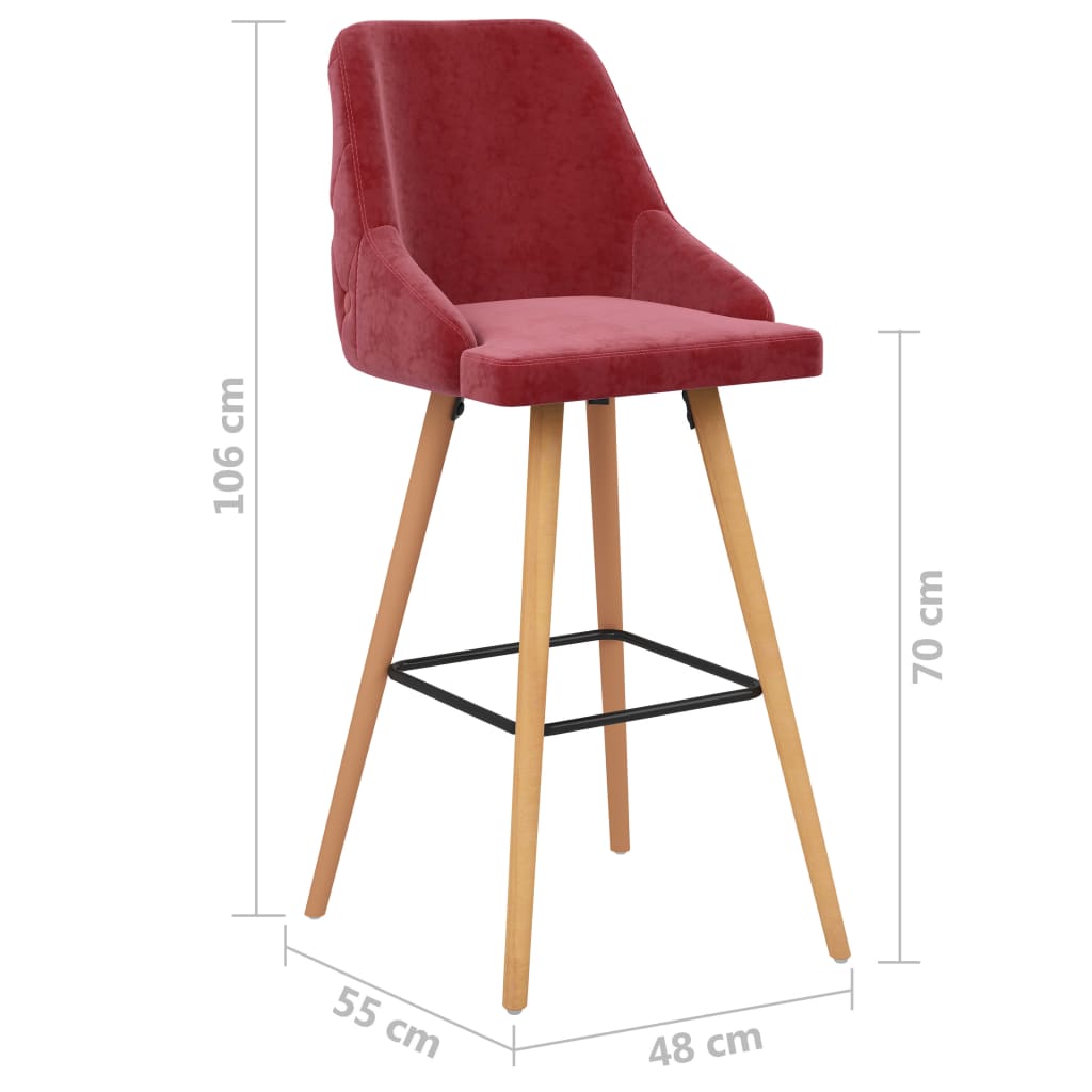 Tabourets de bar lot de 2 rouge bordeaux velours