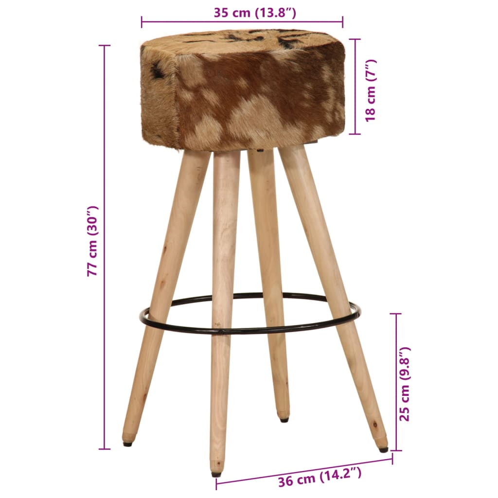 Tabourets de bar lot de 2 cuir véritable et bois de manguier