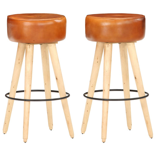 Tabourets de bar lot de 2 cuir véritable et bois de manguier