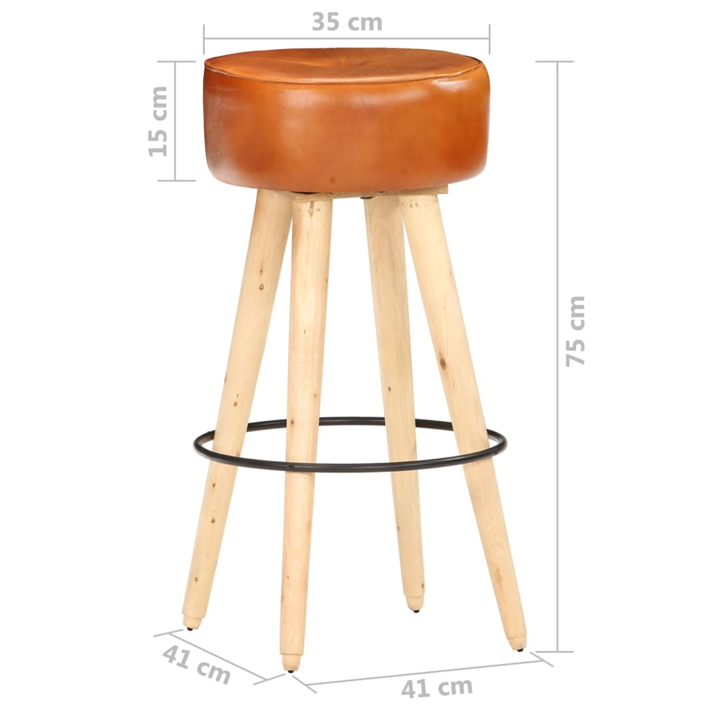 Tabourets de bar lot de 2 cuir véritable et bois de manguier